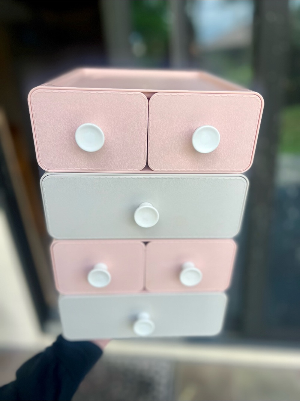 Stackable Makeup Drawer Organizer in Pink and Gray